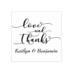 Love & Thanks Elegant Script w/ Your Details Rubber Stamp