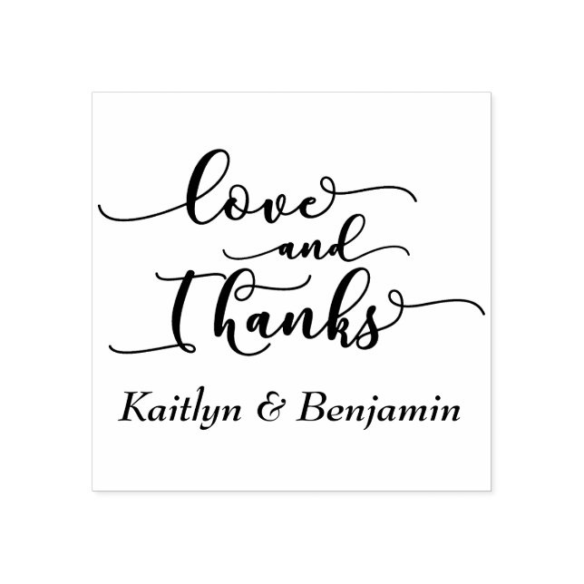 Love & Thanks Elegant Script w/ Your Details Rubber Stamp (Imprint)