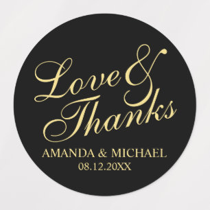 'Love & Thanks' Elegant Script Wedding Favour Labe