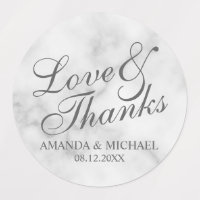 'Love & Thanks' Elegant Script Wedding Favour Labe