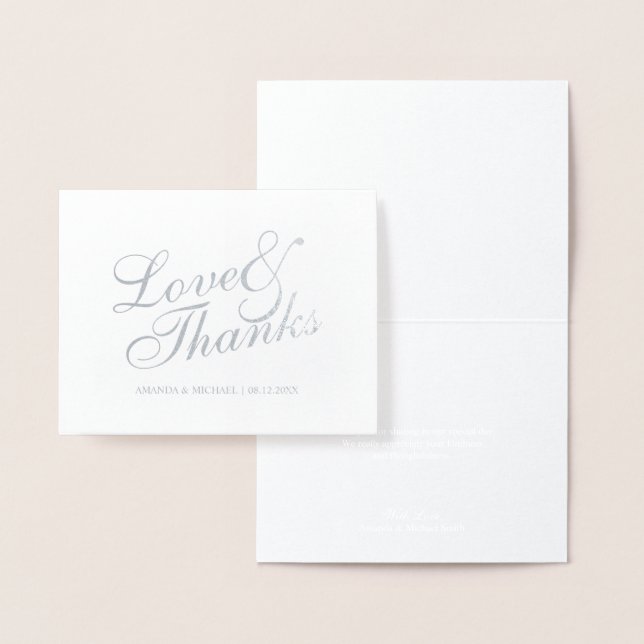 'Love&Thanks' Elegant Wedding Thank You Silver Foil Card (Display)