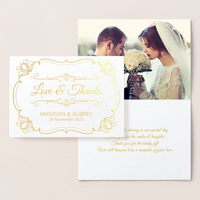 Love & Thanks Elegant Wedding Thank You Your Photo Foil Card (Display)