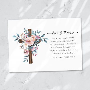 Love & Thanks Eucalyptus Cross Funeral Memorial Thank You Card