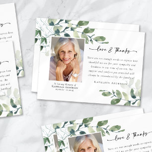 Love & Thanks Eucalyptus Funeral Memorial Photo Thank You Card