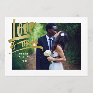 Love & Thanks Faux Gold Foil Wedding Photo Thank You Card