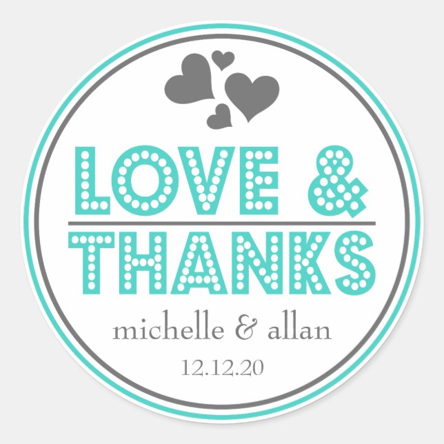 Love & Thanks Favour Stickers (Teal / Grey) (Front)