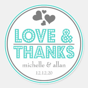Love & Thanks Favour Stickers (Teal / Grey)