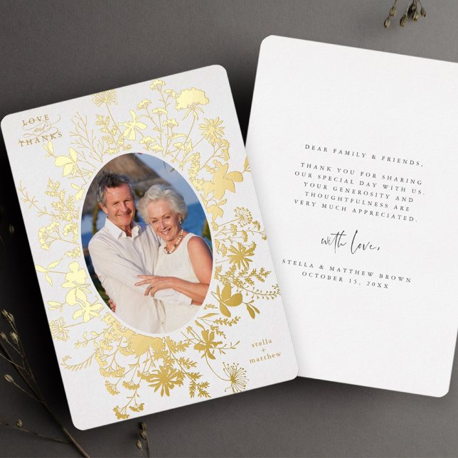 Love & Thanks Floral Gold Foil Thank You Card (Creator Uploaded)