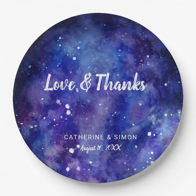 Love & Thanks Galaxy Wedding Starry Night Cute Paper Plate (Front)