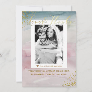 Love & Thanks Glam Watercolor Gold Thank You Photo