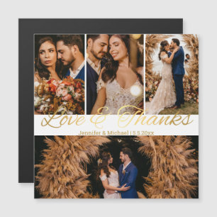 love & thanks gold 4 photos collage wedding magnet