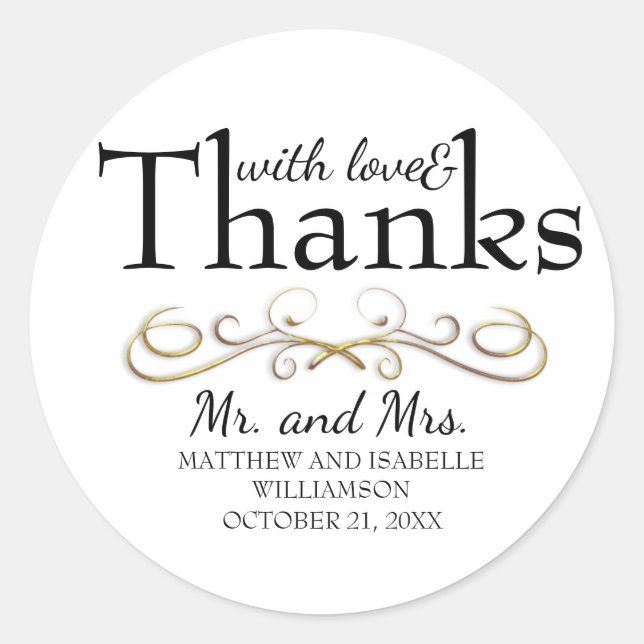 Love & Thanks Gold Flourish Wedding Envelope Seals (Front)