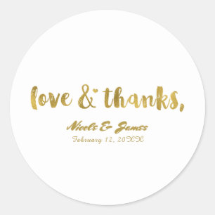 Love & Thanks Gold Modern Chic Wedding Favour Classic Round Sticker