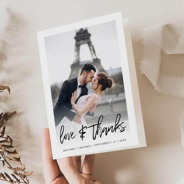 Love & Thanks Hand Lettered Photo Thank You Card (A simple and elegant way to say thank you with a personal touch by adding a photo on the front.)