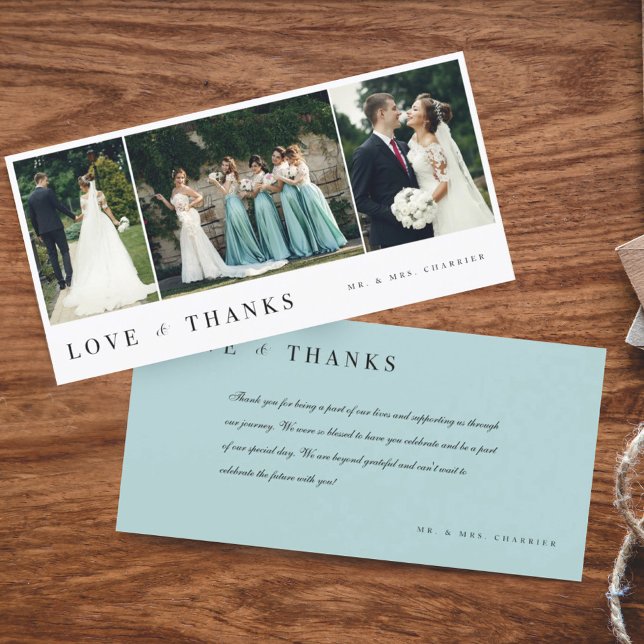 Love & Thanks Minimal 3 Photo Collage Wedding Thank You Card (Love & Thanks Minimal 3 Photo Collage Wedding Thank You Card)