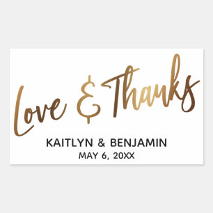 Love & Thanks Minimal Gold Handwriting Typography Rectangular Sticker