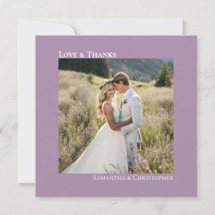 Love & Thanks Minimal Lavender Wedding Photo Card