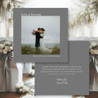 Love & Thanks Minimalist Grey Photo & Note Wedding