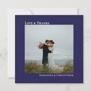 Love & Thanks Minimalist Navy Blue Wedding Photo Thank You Card