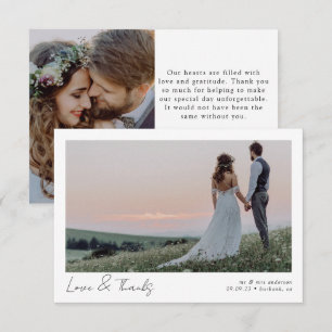 Love & Thanks Minimalist Photo Calligraphy Wedding Thank You Card