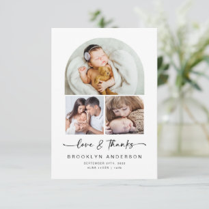 Love & Thanks   Modern Arch 3 Photos Baby Thank You Card