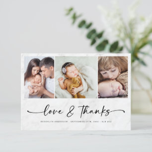 Love & Thanks Modern Four Photo New Baby  Thank You Card