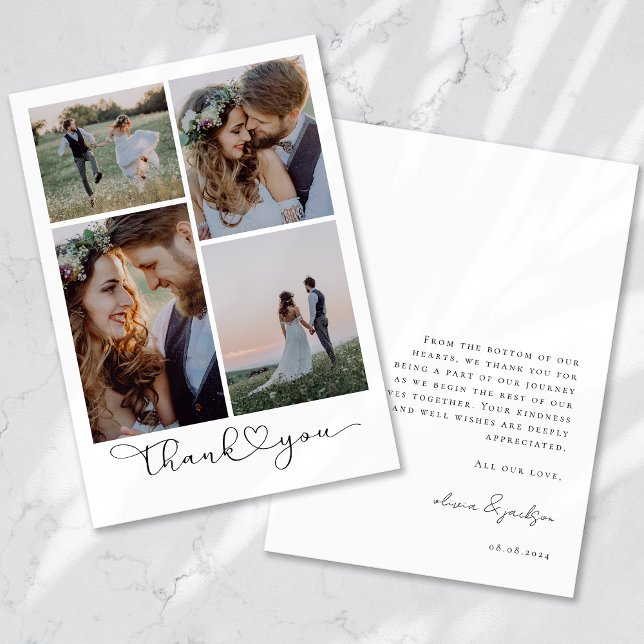 Love & Thanks Modern Four Photo Wedding Thank You (Creator Uploaded)