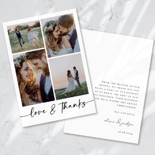 Love & Thanks Modern Four Photo Wedding Thank You Card