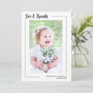 Love & Thanks Modern Photo Baptism Thank You Card