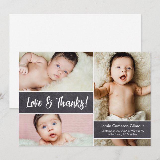 Love & Thanks Modern Photo Collage Baby Shower  Thank You Card (Front/Back)