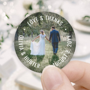 Love & Thanks Modern Photo Wedding Thank You Favou Classic Round Sticker