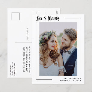 Love & Thanks Modern Photo Wedding Thank You Postcard