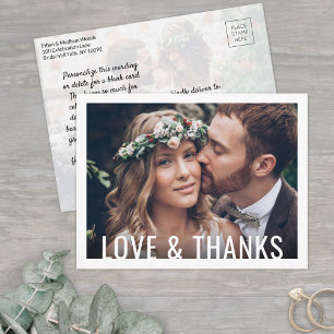 Love & Thanks Modern Two Photo Wedding Thank You Postcard