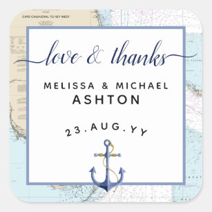 Love & Thanks Nautical Anchor Wedding   Florida Square Sticker
