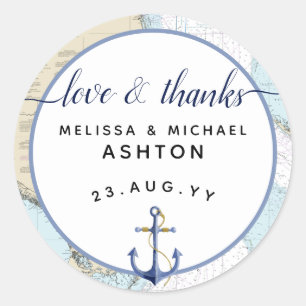 Love & Thanks Nautical Chart Wedding   #Florida Classic Round Sticker