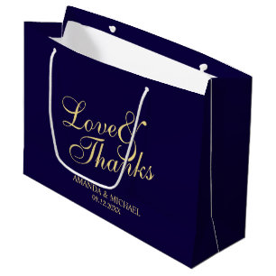 'Love & Thanks' Navy Blue & Gold Wedding Favour Large Gift Bag