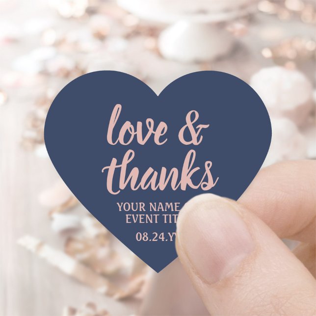 Love & Thanks Navy Blue & Pink Simple Script Heart Sticker (Creator Uploaded)