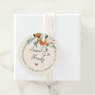 Love & Thanks Orange Flowers Ivory Wedding  Favour Tags