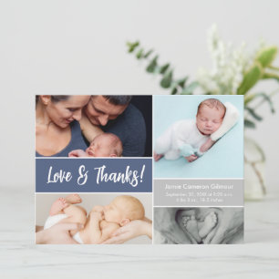 Love & Thanks Photo Collage Blue Baby boy Shower  Thank You Card