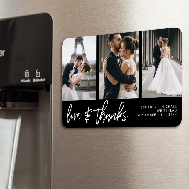 Love Thanks Photo Collage Hand-Lettered Black Magnet (Show your appreciation to your loved ones with an awesome photo thank-you card!)