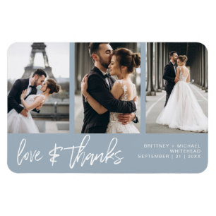 Love Thanks Photo Collage Hand-Lettered Dusty Blue Magnet