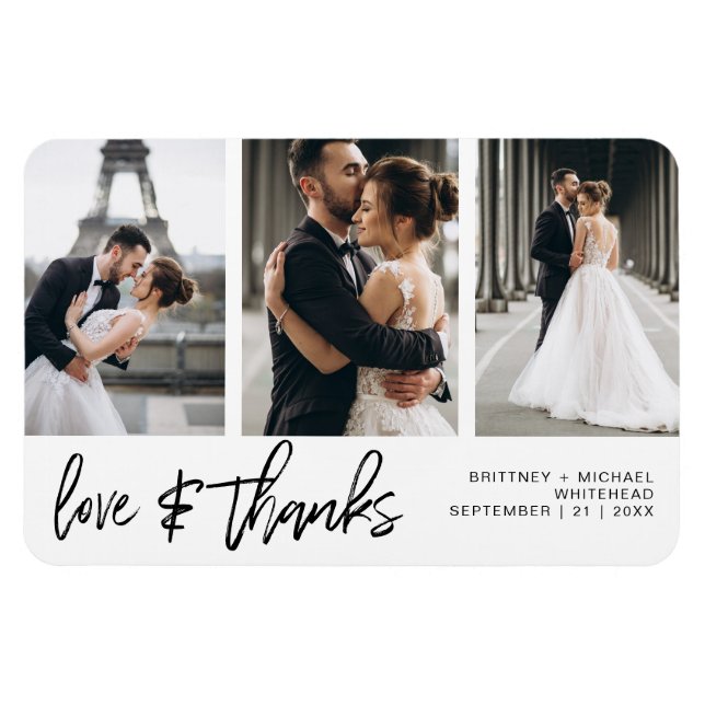 Love Thanks Photo Collage Hand-Lettered White  Magnet (Horizontal)