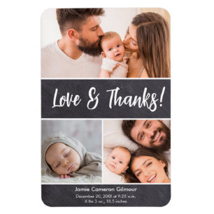 Love & Thanks Photo Collage Vertical Baby Shower Magnet