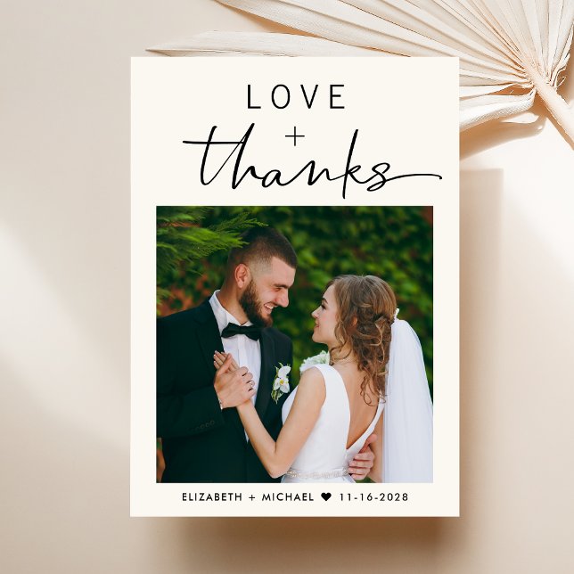 Love Thanks Photo Cream Wedding Thank You Card (Creator Uploaded)