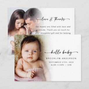 Love & Thanks   Photo Overlay Hello Baby  Thank You Card