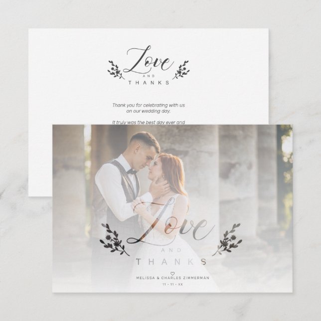 Love & Thanks Photo Wedding Botanical Transparency Thank You Card (Front/Back)