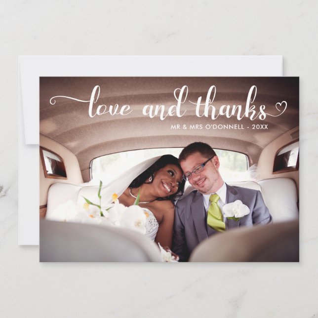 Love & Thanks Romantic Wedding Photo Thank You Card (Front)