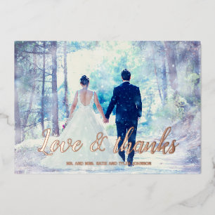 Love & thanks rose foil wedding thank you card