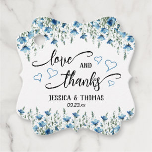 Love & Thanks Rustic Blue Boho Wildflowers Wedding Favour Tags