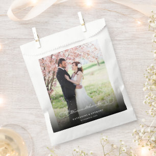Love & Thanks Script Calligraphy Photo Wedding Favour Bags